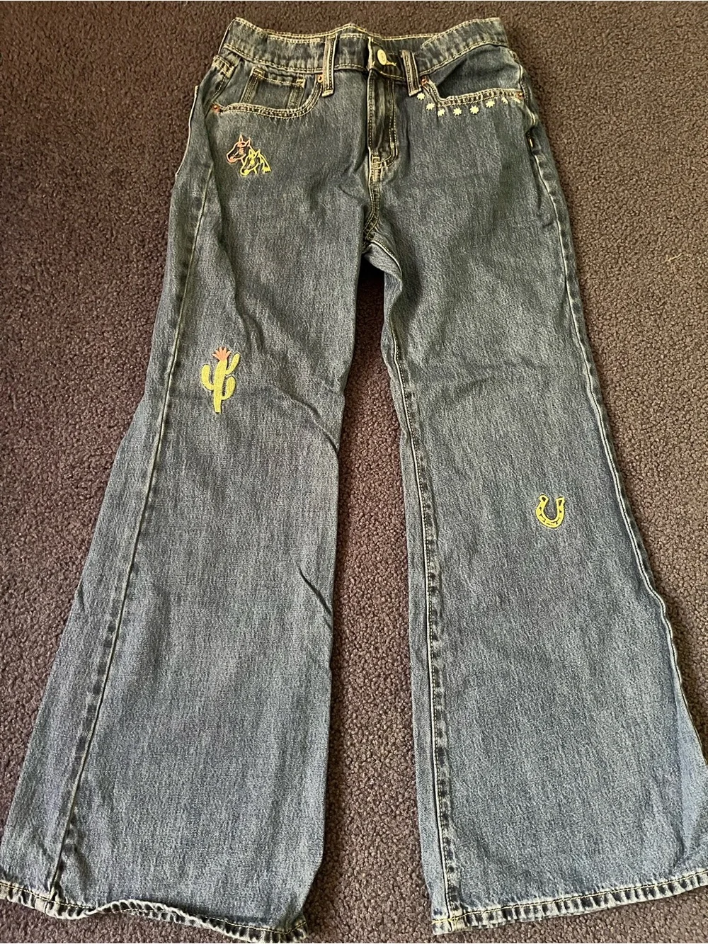 Old Navy Baggy Flare Kids Jeans with Western Embroidery accents